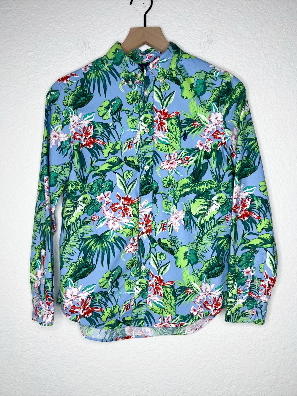 Ralph Lauren Boys Tropical Button Down Oxford Shirt Long Sleeve size Large 14-16